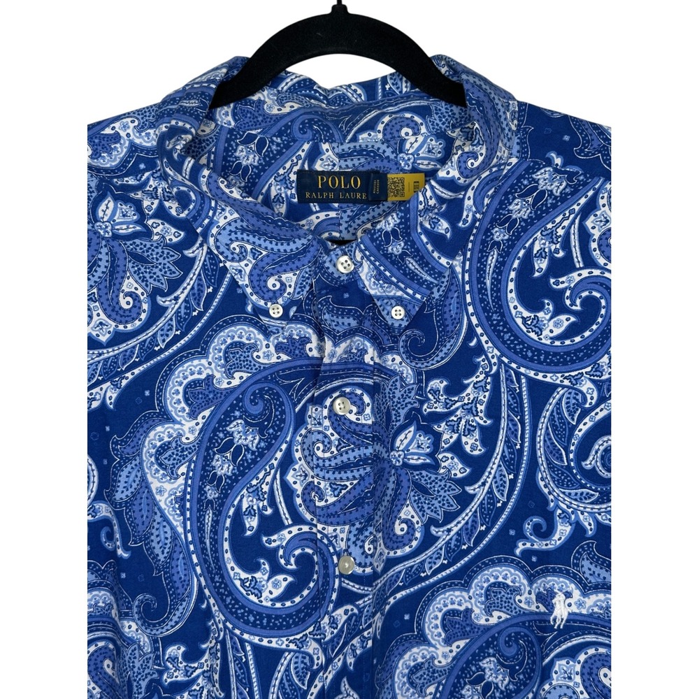 Polo Ralph Lauren Shirt 4XB Blue Paisley Short Sleeve Big & Tall Button Down